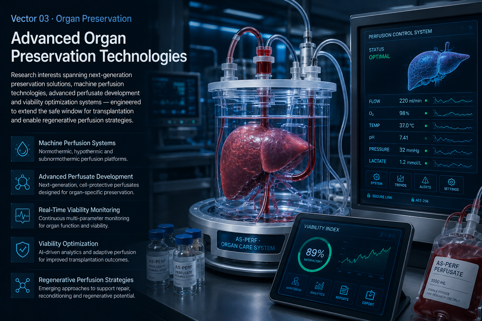 AS-PERF Organ Care System — machine perfusion, perfusate engineering and real-time viability telemetry